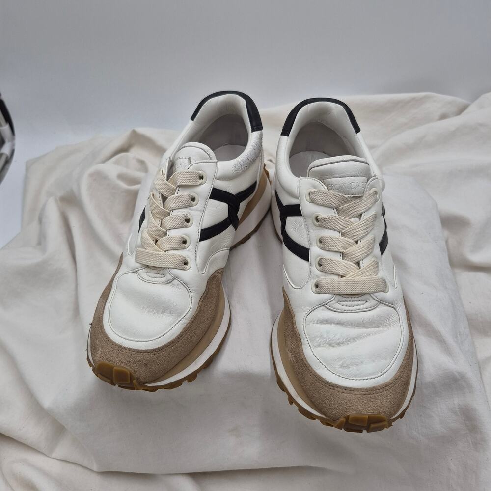 Veronica Beard Valentina low-top sneakers white leather camel suede women size 8 - Picture 3 of 11